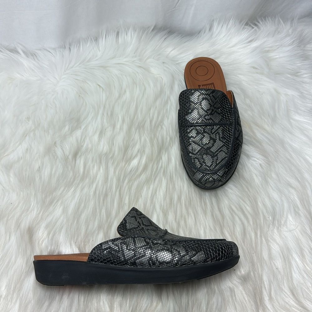 Fitflop Serene Black/Grey Python Print Leather Mu… - image 2
